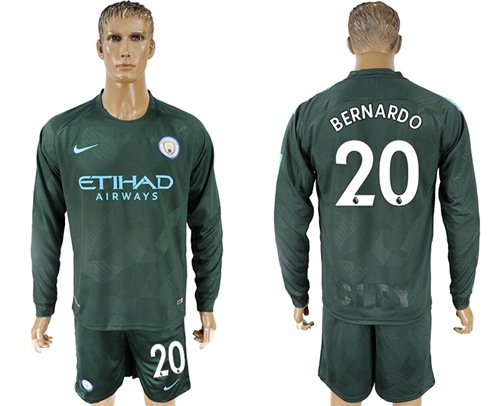 Manchester City #20 Bernardo Sec Away Long Sleeves Soccer Club Jersey - Click Image to Close